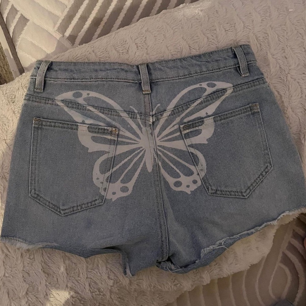 butterfly denim shorts